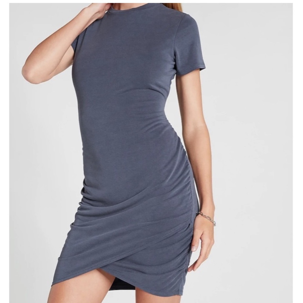NWT Express sueded ruched silky tee shirt dress dusty blue size medium